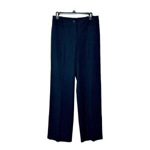 Loft black striped wide legs flat front pants size 6
